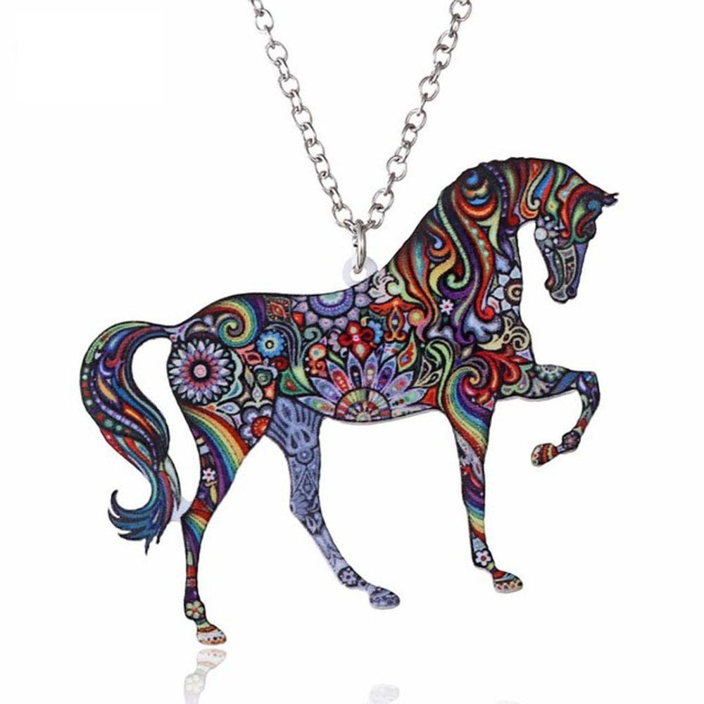 Colorful Horse Pony Acrylic Pendant Necklace